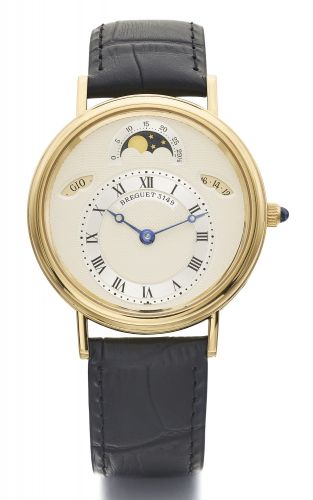 Breguet A YELLOW GOLD AUTOMATIC WRISTWATCH WITH DAY, DATE AND MOON PHASES REF 3330 NO. 2860 CIRCA 1990
