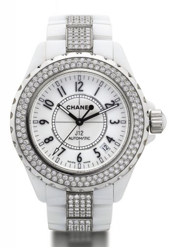Chanel A STAINLESS STEEL, WHITE CERAMIC AND DIAMOND-SET AUTOMATIC WRISTWATCH WITH CENTRE SECONDS DATE AND BRACELET CASE D.X.14730 J12 CIRCA 2010