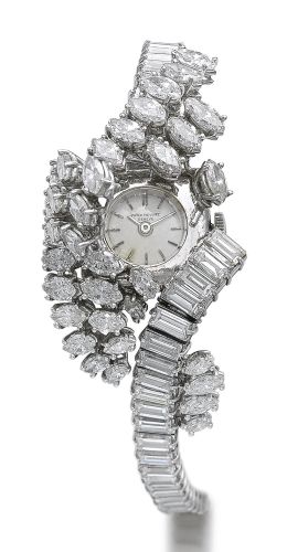 Patek Philippe A FINE AND RARE LADY'S PLATINUM AND DIAMOND-SET BRACELET WATCH REF 3292/7 MVT 984037 CASE 2617744 MADE IN 1963