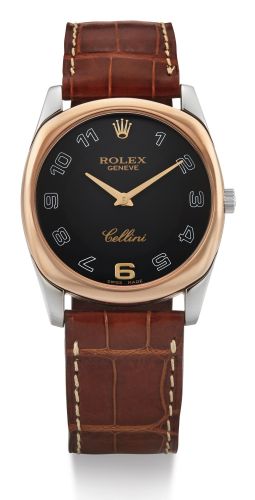 Rolex A PINK GOLD AND WHITE GOLD CUSHION-FORM WRISTWATCH REF 4233 CASE A848827 CELLINI DANAOS CIRCA 1999