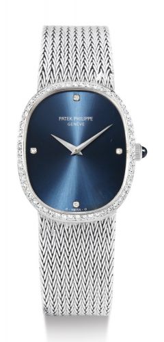 Patek Philippe A WHITE GOLD AND DIAMOND-SET OVAL BRACELET WATCH REF 3849/4 MVT 1334442 CASE 552397 ELLIPSE MADE IN 1982