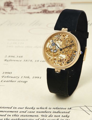 Patek Philippe A FINE YELLOW GOLD AUTOMATIC SKELETONIZED WRISTWATCH REF 3878J MVT 1239124 CASE 2896348 SQUELETTE MADE IN 1990