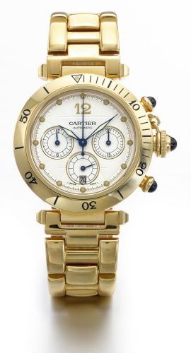 Cartier A YELLOW GOLD AUTOMATIC CHRONOGRAPH WRISTWATCH WITH DATE REF 2111 PASHA CIRCA 1995