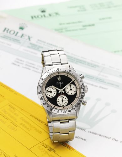 Rolex A FINE AND RARE STAINLESS STEEL CHRONOGRAPH WRISTWATCH WITH REGISTERS TACHOMETER AND BRACELET REF 6239 CASE 2004648 DAYTONA 'PAUL NEWMAN' CIRCA 1966