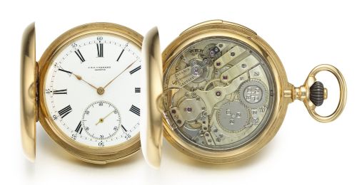 J A Bornand A PINK GOLD HUNTING CASED REPEATING WATCH NO. 4206 CIRCA 1890