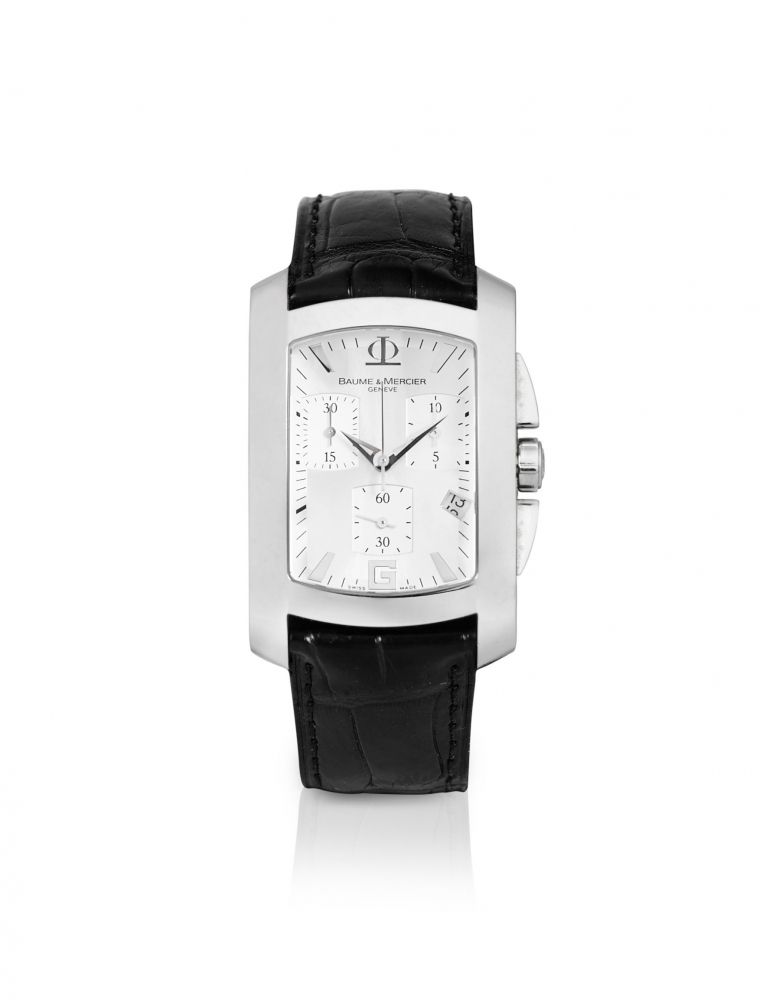 BAUME MERCIER | HAMPTON, STAINLESS STEEL RECTANGULAR CHRONOGRAPH WRISTWATCH WITH DATE, CIRCA 2015 [HAMPTON, MONTRE CHRONOGRAPHE RECTANGULAIRE EN ACIER AVEC DATE]