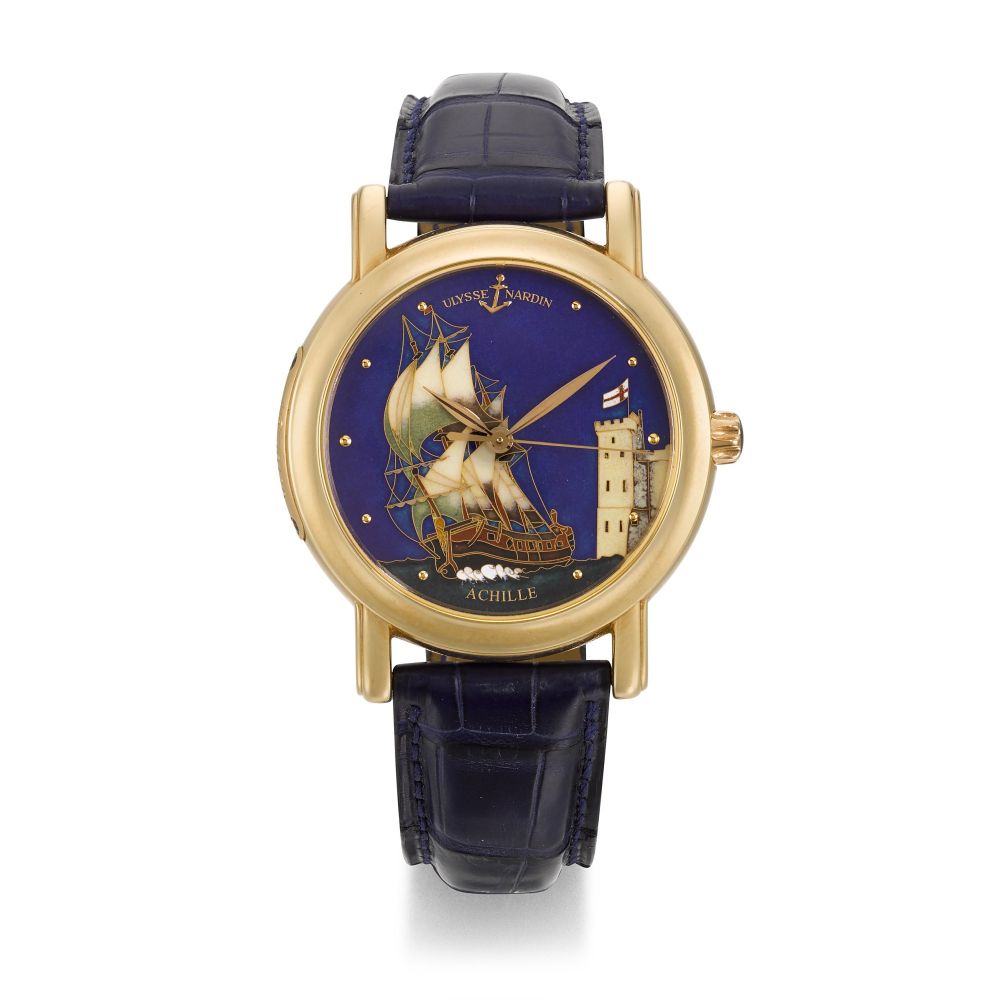 ULYSSE NARDIN | SAN MARCO ACHILLE, REF 136-11, LIMITED EDITION PINK GOLD WRISTWATCH WITH CLOISONNÉ ENAMEL DIAL, CIRCA 2005