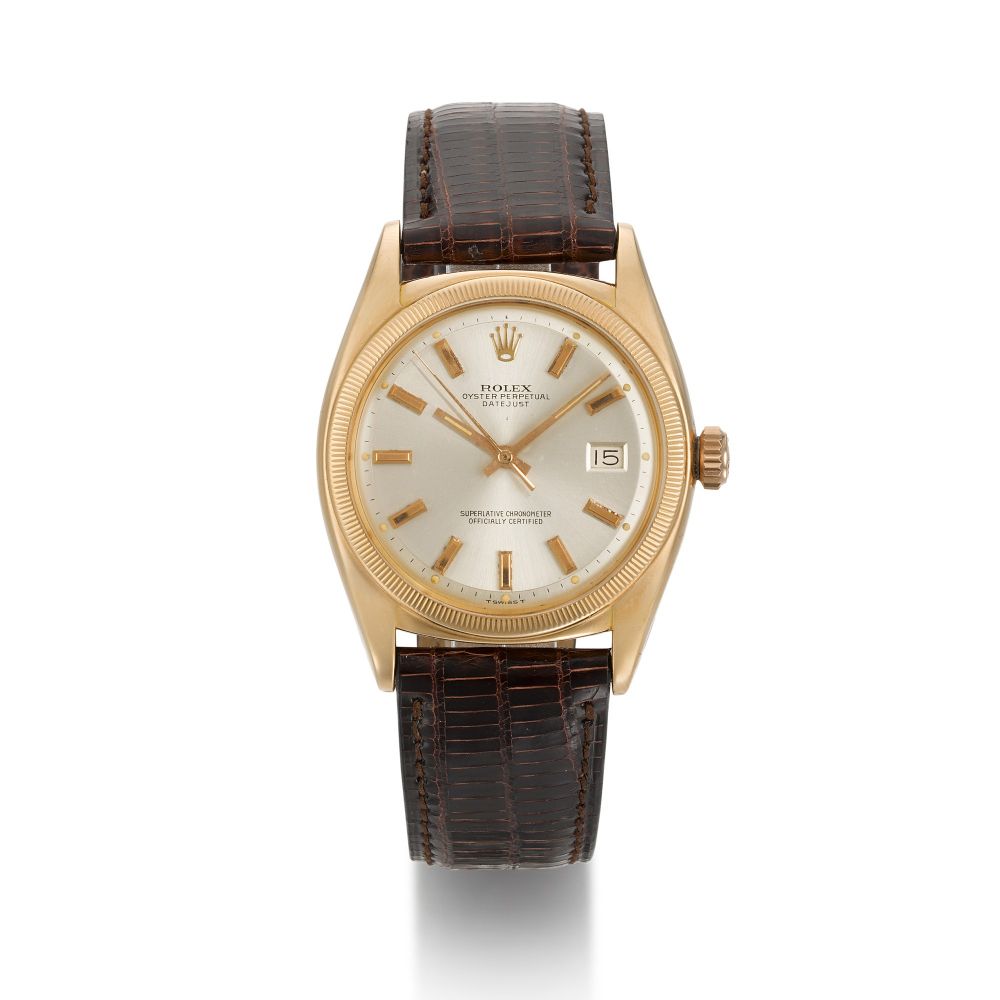 ROLEX | DATEJUST REF 6105, PINK GOLD AUTOMATIC CALENDAR WRISTWATCH, CIRCA 1962