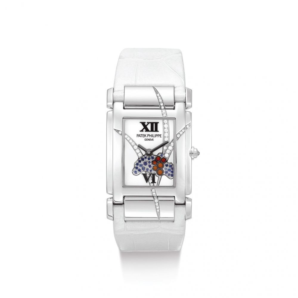PATEK PHILIPPE | TWENTY~4, REFERENCE 4914 A WHITE GOLD, DIAMOND AND BLUE SAPPHIRE-SET WRISTWATCH WITH ENAMEL DIAL, CIRCA 2010 | 百達翡麗 | Twenty～4 型號4914 白金鑲鑽石及藍寶石腕錶，備琺瑯錶盤，機芯編號3598767，錶殼編號4479516，約2010年製
