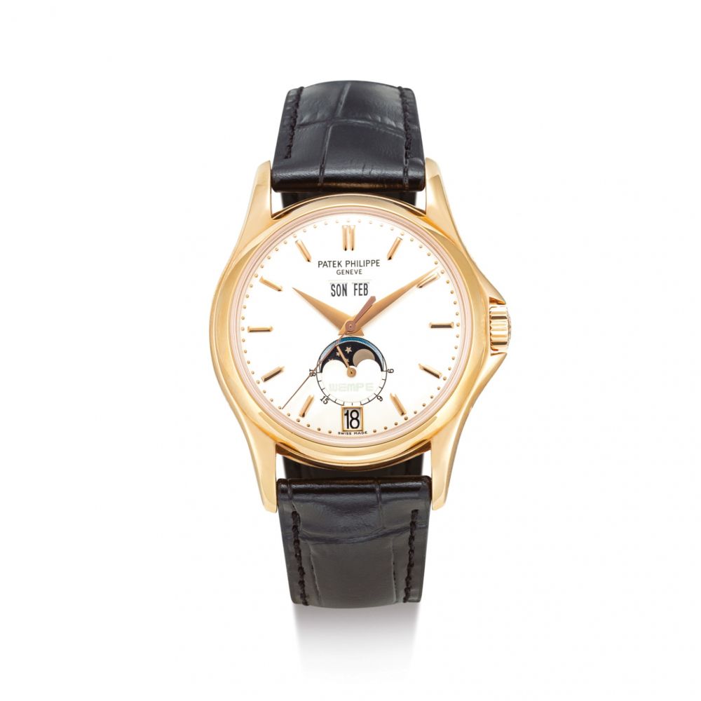 PATEK PHILIPPE | REFERENCE 5125 A LIMITED EDITION PINK GOLD ANNUAL CALENDAR WRISTWATCH WITH MOON PHASES, RETAILED BY WEMPE, MADE IN 2003 | 百達翡麗 | 型號5125 限量版粉紅金年曆腕錶，備月相顯示，由WEMPE發行，機芯編號3360470，錶殼編號4213653，2003年製