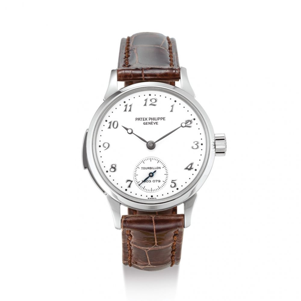 PATEK PHILIPPE | REFERENCE 3939HP A VERY FINE PLATINUM MINUTE REPEATING TOURBILLON WRISTWATCH WITH ENAMEL DIAL AND BREGUET NUMERALS, MADE IN 2002 | 百達翡麗 | 型號3939HP 精緻鉑金三問陀飛輪腕錶，備琺瑯錶盤及寶璣式時標，機芯編號1903079，錶殼編號4287175，2002年製 