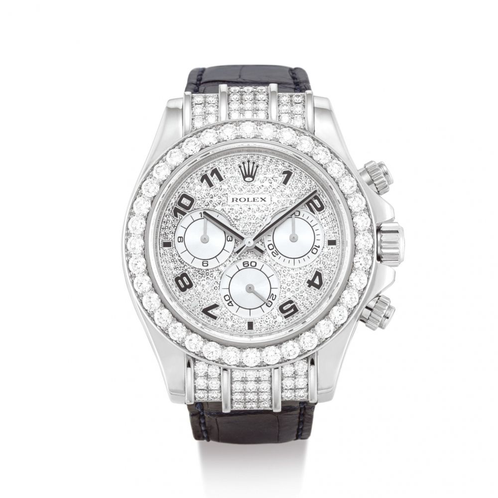 ROLEX | COSMOGRAPH DAYTONA, REFERENCE 116599 A WHITE GOLD AND DIAMOND-SET CHRONGORAPH WRISTWATCH, 2007  | 勞力士 | Cosmograph Daytona 型號116599 白金鑲鑽石計時腕錶，錶殼編號M385999，約2007年製
