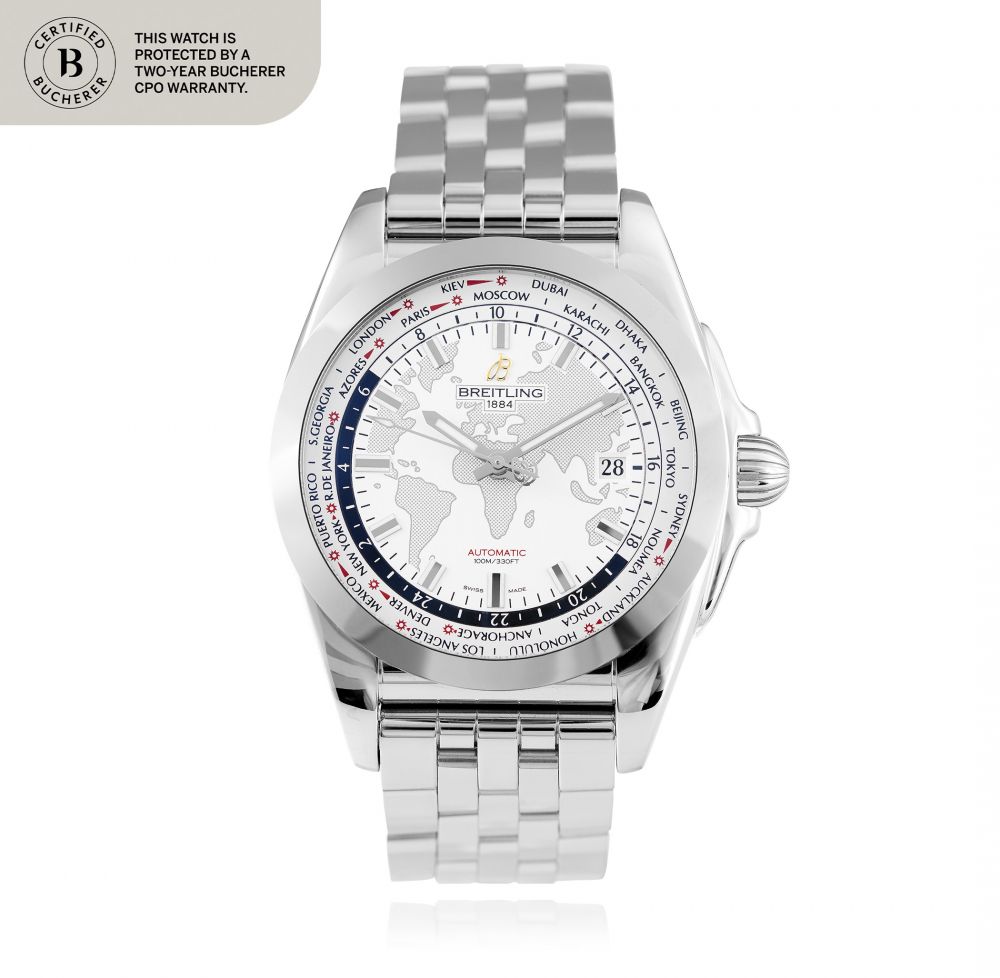 Breitling Galactic Unitime, Ref. WB3510 Stainless steel world time wristwatch with date and bracelet Circa 2016