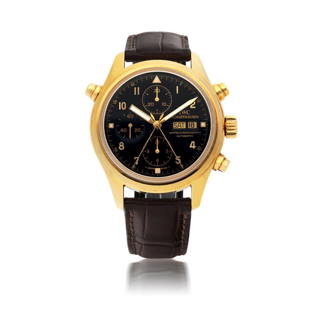 IWC | DOPPELCHRONOGRAPH, REF 3711, YELLOW GOLD SPLIT-SECONDS CHRONOGRAPH WRISTWATCH WITH DAY AND DATE CIRCA 1994