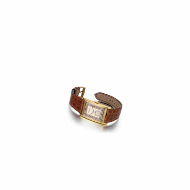 PATEK PHILIPPE CO. NO.813400 REF.450 LARGE GOLD RECTANGULAR WRISTWATCH WITH SECTOR DIAL