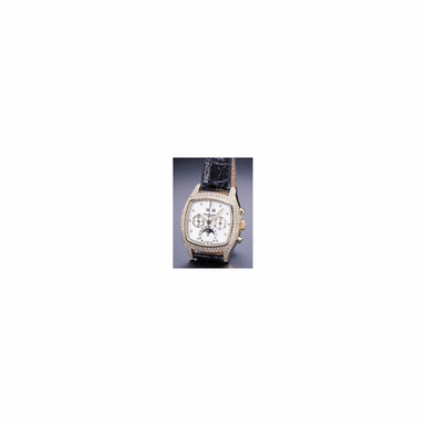 A VERY RARE AND MAGNIFICENT GOLD AND DIAMOND SET CUSHION FORM PERPETUAL CALENDAR CHRONOGRAPH WRISTWATCH WITH MOON PHASES, PATEK PHILIPPE CO., GEN