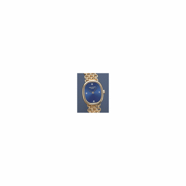 A LADY'S GOLD ELLIPTICAL BRACELET WATCH WITH DIAMOND SET DIAL, PATEK PHILIPPE CO., GEN