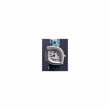 A LADY'S WHITE GOLD AND DIAMOND SET ASYMMETRIC WRISTWATCH, CARTIER, CIRCA 2000
