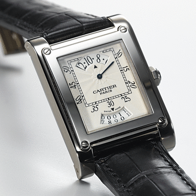 CARTIER, A FINE WHITE GOLD RECTANGULAR WRISTWATCH WITH WANDERING HOUR AND DATE TANK A VIS, CIRCA 2004, NO. 220, REF. 2554