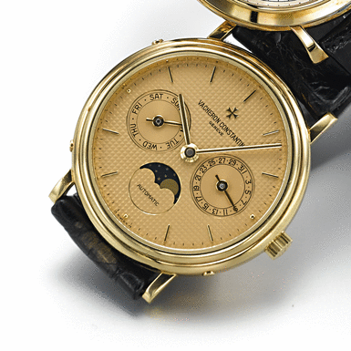 VACHERON CONSTANTIN, A GOLD AUTOMATIC WRISTWATCH WITH DAY, DATE AND MOON PHASES CIRCA 1992, NO. 794879, REF. 47009
