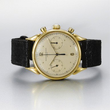 VACHERON CONSTANTIN - A Fine and Rare Gold Chronograph Wristwatch with Register and Unusual Lugs 1955, Movement No. 466828, Ref 6087