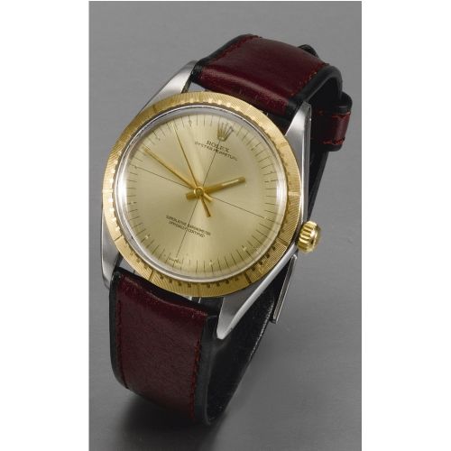 Rolex A STAINLESS STEEL AND GOLD AUTOMATIC CENTRE SECONDS WRISTWATCH OYSTER PERPETUAL, CIRCA 1969, REF. 1038