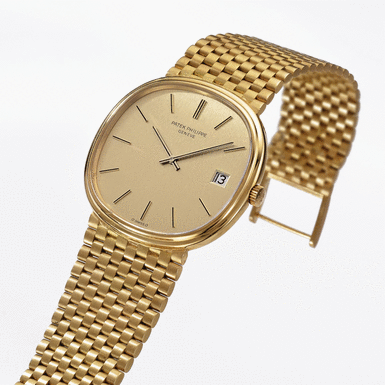Property of a Gentleman - PATEK PHILIPPE - A Gold Automatic Cushion-Shaped Bracelet Watch with Date 1981 REF 3839/1 GOLDEN CIRCLE MVT 1308097 CASE 2785913