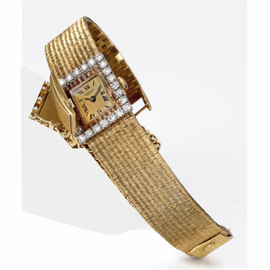 PATEK PHILIPPE - A Lady's Gold and Diamond-Set Rectangular Bracelet Watch with Concealed Dial 1968 REF 3367/1J MVT 995782 CASE 2650702