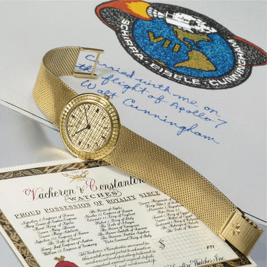 VACHERON CONSTANTIN - A Gold Ultra-Thin Bracelet Watch Presented to Astronaut Walter Cunningham by Bob Hope 1966 REF 6704/3 MVT 585958 CASE 412648