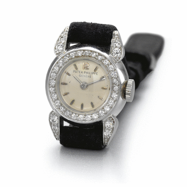 PATEK PHILIPPE - a fine and rare lady's platinum and diamond set wristwatch 1954 ref 3158P mvt 947038 case 683335