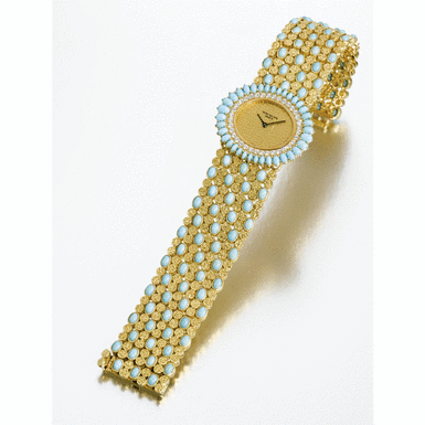 PATEK PHILIPPE - A fine and very rare lady's gold and turquoise set bracelet watch 1972 ref 4167/1J mvt 1246878 case 2717645