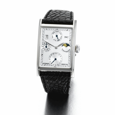 INTERNATIONAL WATCH CO. - a platinum rectangular automatic perpetual calendar wristwatch circa 1993 ref 3546 novecento