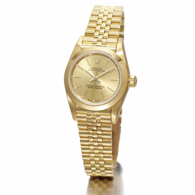 ROLEX - a lady's gold automatic centre seconds wristwatch with bracelet circa 2004 ref 76188 Oyster Perpetual