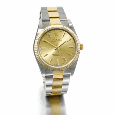 ROLEX - A stainless steel and gold automatic centre seconds wristwatch with bracelet circa 2004 ref 14233M Oyster Perpetual