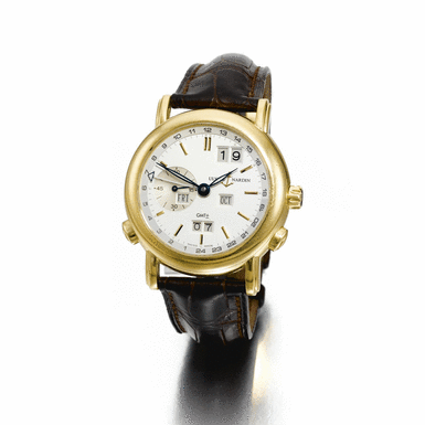 ULYSSE NARDIN - a gold automatic perpetual calendar dual time wristwatch with forward and backward adjustment Circa 2000 ref 321-22