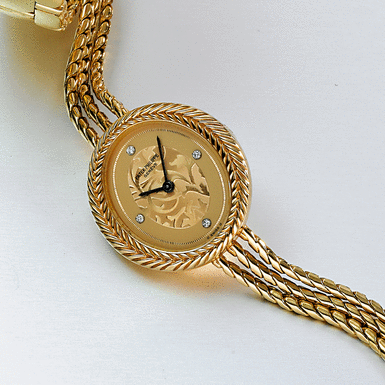 PATEK PHILIPPE, A LADY'S GOLD AND DIAMOND SET OVAL BRACELET WATCH CIRCA 1977 REF 4552/2J MVT 1408527 CASE 2807615