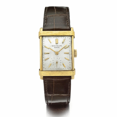 PATEK PHILIPPE - A GOLD RECTANGULAR WRISTWATCH 1953 REF 2531J MVT 975031 CASE 675597