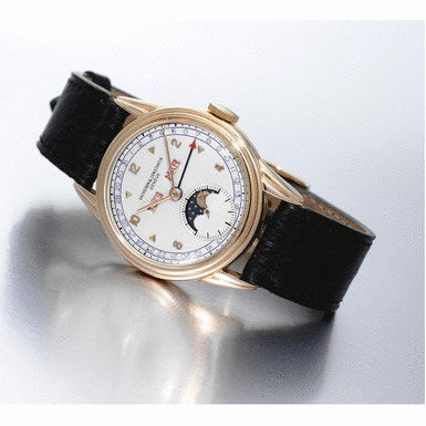 VACHERON CONSTANTIN - A PINK GOLD TRIPLE CALENDAR WRISTWATCH WITH TWO-TONE SILVERED DIAL AND MOON-PHASES 1949 REF 4462 mvt 463519 CASE NO 307828