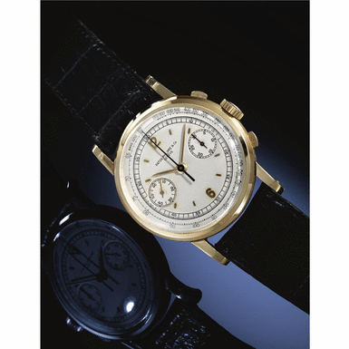 PATEK PHILIPPE - A FINE, EXCEPTIONALLY RARE AND LARGE GOLD CHRONOGRAPH WRISTWATCH WITH REGISTERS 1941 REF 1506J MVT 862603 CASE 623876