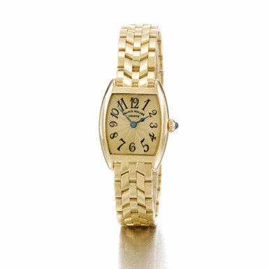 FRANCK MULLER - A lady's gold tonneau form wristwatch with bracelet circa 2000 ref 2251 QZ no 315