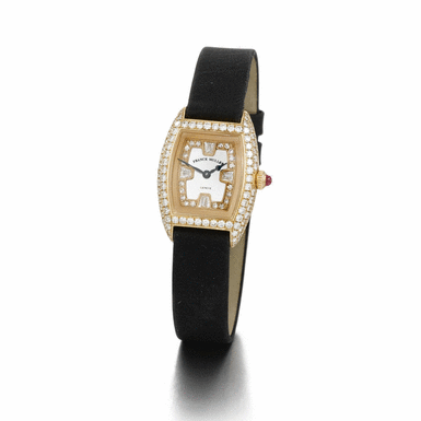 FRANCK MULLER - A LADY'S PINK GOLD AND DIAMOND SET TONNEAU FORM WRISTWATCH CIRCA 2000 REF 2500 QZ D NO 56
