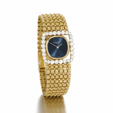 PATEK PHILIPPE - A fine lady's gold and diamond set bracelet watch 1976 ref 4152/1J mvt 1275305 case 2752255