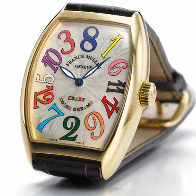 FRANCK MULLER, A YELLOW&&NBSP - GOLD AUTOMATIC TONNEAU FORM WRISTWATCH CIRCA 2005 REF 7851 CH&&NBSP - CRAZY COLOR DREAMS&&NBSP - NO&&NBSP - 34&&NBSP
