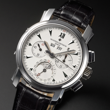 VACHERON CONSTANTIN, A VERY FINE PLATINUM PERPETUAL CALENDAR CHRONOGRAPH WRISTWATCH WITH MOON-PHASES AND LEAP YEAR INDICATION CIRCA 2006 MALTE PERPETUAL CALENDAR CHRONOGRAPH