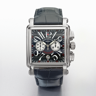 FRANCK MULLER - AN OVERSIZED WHITE GOLD CURVED SQUARE AUTOMATIC CHRONOGRAPH WRISTWATCH WITH REGISTERS AND DATE CIRCA 2005 REF 10000CC CORTEZ CONQUISTADOR NO 236