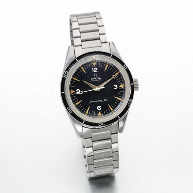 OMEGA - A RARE STAINLESS STEEL AUTOMATIC SWEEP SECONDS WRISTWATCH WITH BRACELET CIRCA 1962 REF ST165.014-62 SEAMASTER 300