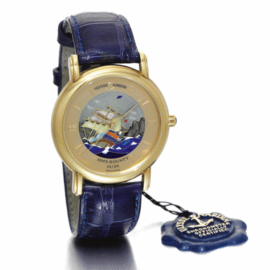 ULYSSE NARDIN - A YELLOW GOLD LIMITED EDITION AUTOMATIC CENTRE SECONDS WRISTWATCH WITH CLOISONN