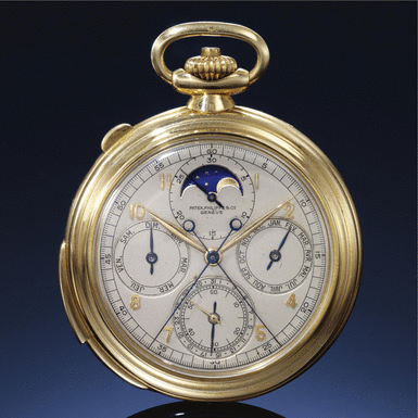 PATEK PHILIPPE - An exceptional and very rare yellow gold perpetual calendar split seconds chronograph pocket watch with moon-phases and register 1938 ref 754 mvt 860862 case 633331