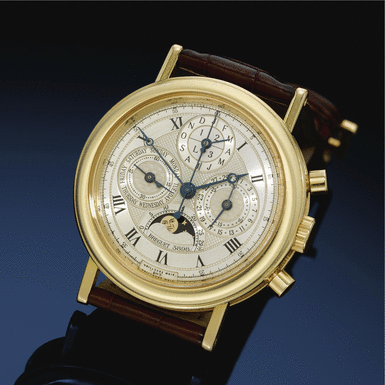 BREGUET - A FINE YELLOW GOLD PERPETUAL CALENDAR CHRONOGRAPH WRISTWATCH WITH MOON-PHASES CIRCA 1995 REF 3617
