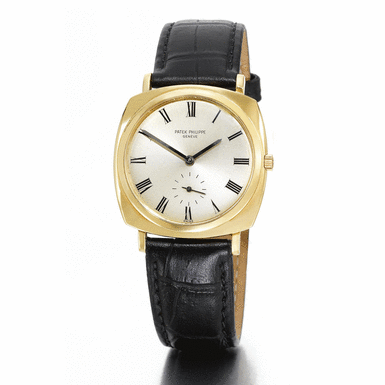 PATEK PHILIPPE - A FINE YELLOW GOLD CUSHION FORM AUTOMATIC WRISTWATCH 1967 REF 3525J MVT 1114993 CASE 518938